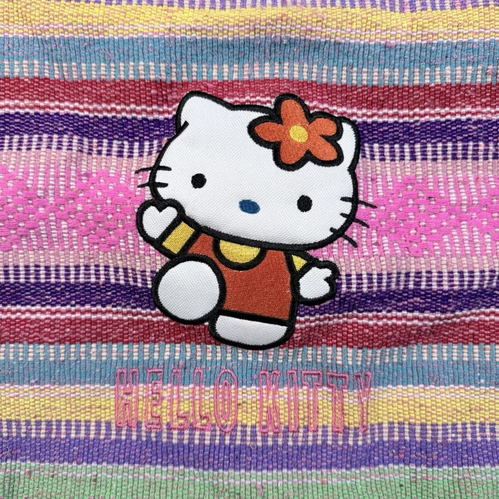 Vintage Sanrio Hello Kitty Woven Backpack Pink Striped Jerga Drug Rug Y2K Bag